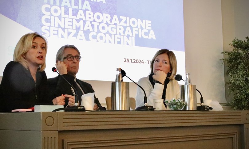 Nataša Bučar, direktorica Slovenskega filmskega centra Paolo Vidali, direktor Filmskega fonda Furlanije – Julijske krajine  Chiara Valenti Omero, vodja Filmske komisije Furlanije – Julijske krajine  Avtor fotografij: Alexander Faganel
